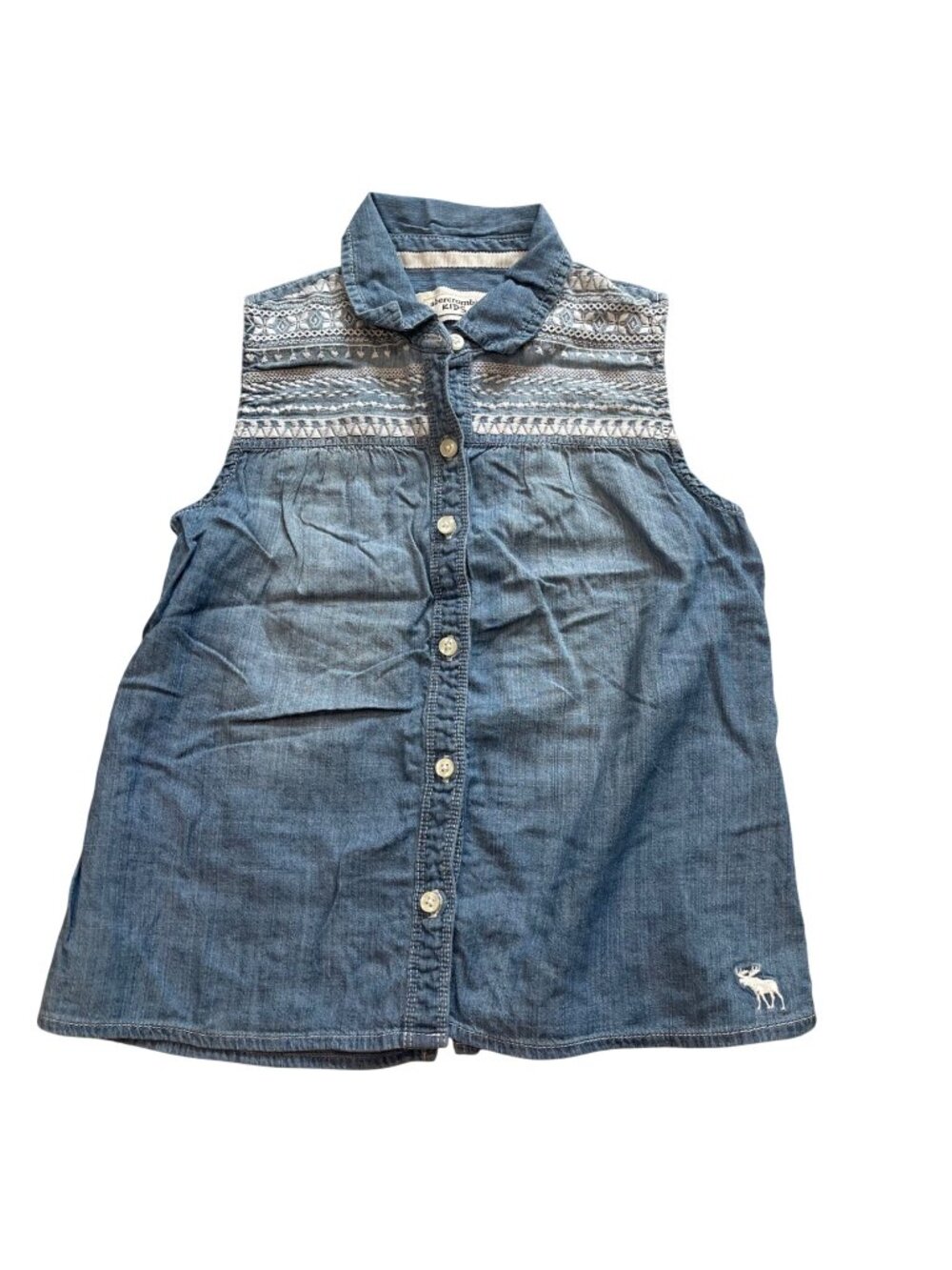 Abercrombie‎ Kids Embroidered Chambray Tank Top Girls Size 7/8 Button Up Cotton
